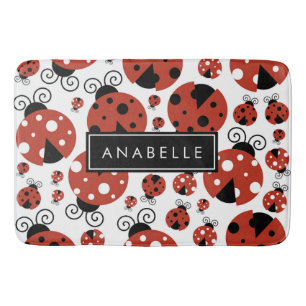 Pattern Of Ladybugs, Red Ladybugs, Your Name Bath Mat