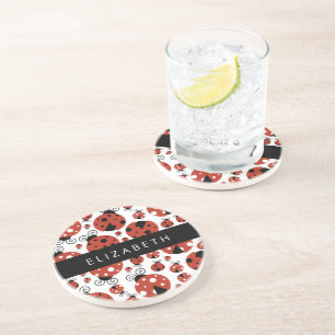 Pattern Of Ladybugs, Red Ladybugs, Your Name Coaster