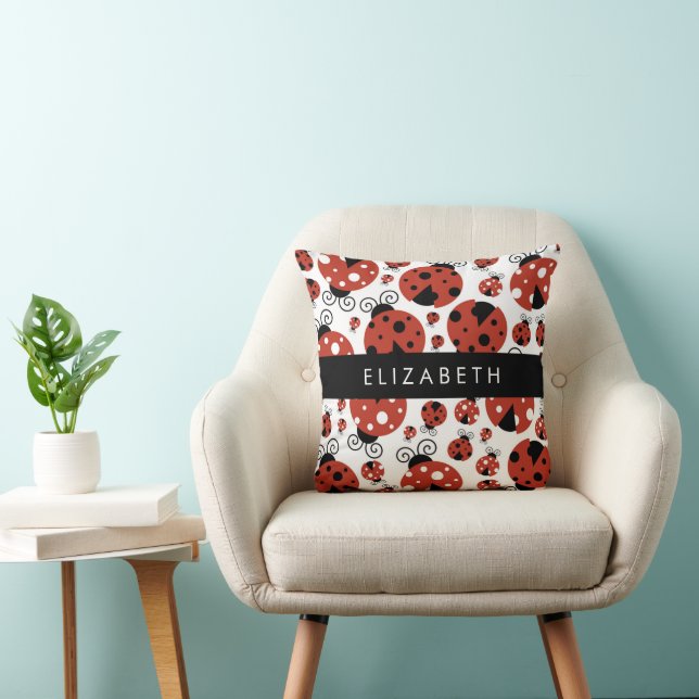 Pattern Of Ladybugs, Red Ladybugs, Your Name Cushion (Chair)