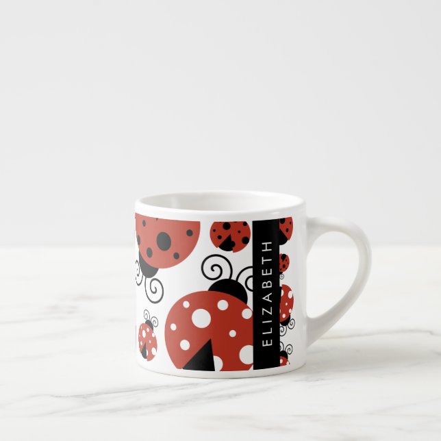 Pattern Of Ladybugs, Red Ladybugs, Your Name Espresso Cup (Right)
