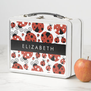 Pattern Of Ladybugs, Red Ladybugs, Your Name Metal Lunch Box