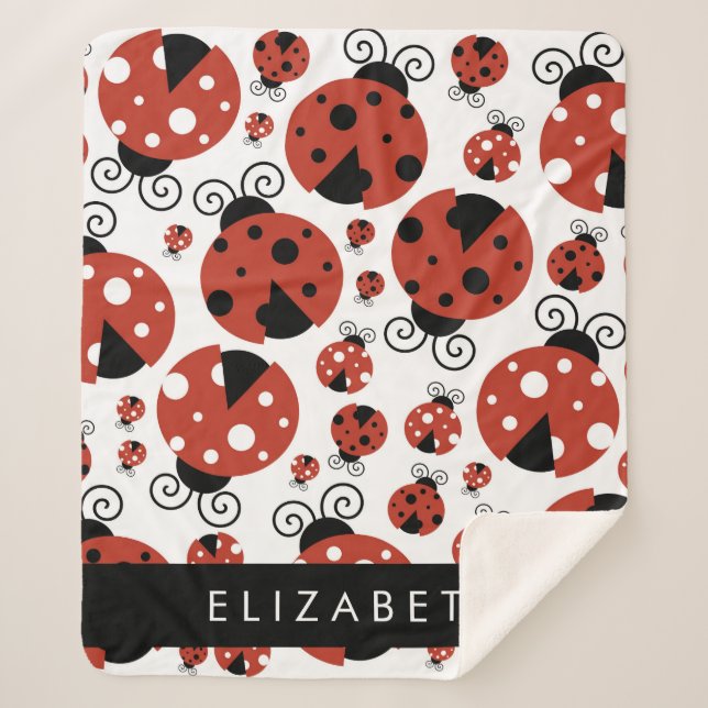 Pattern Of Ladybugs, Red Ladybugs, Your Name Sherpa Blanket (Front)