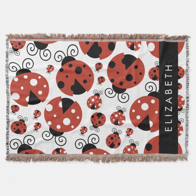 Pattern Of Ladybugs, Red Ladybugs, Your Name Throw Blanket (Front)