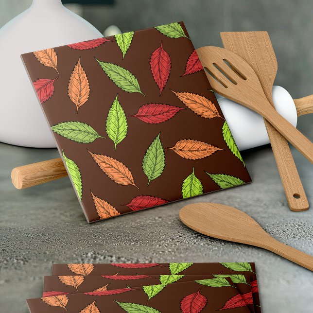 Pattern Of Leaves, Colourful Leaves, Autumn Leaves Ceramic Tile (Creator Uploaded)