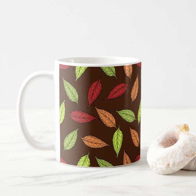 Pattern Of Leaves, Colourful Leaves, Autumn Leaves Coffee Mug (With Donut)
