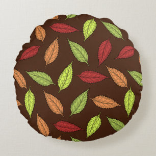 Pattern Of Leaves, Colourful Leaves, Autumn Leaves Round Cushion