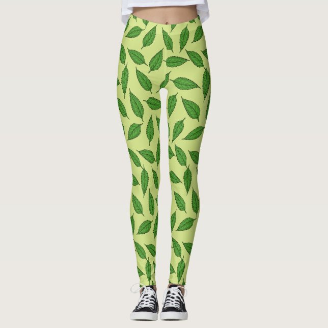 Pattern Of Leaves, Leaf Pattern, Spring Leaves Leggings (Front)