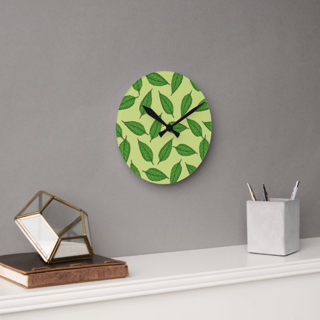 Pattern Of Leaves, Leaf Pattern, Spring Leaves Round Clock (Office)