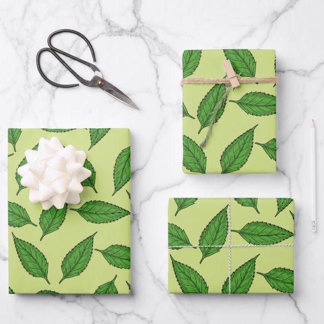 Pattern Of Leaves, Leaf Pattern, Spring Leaves Wrapping Paper Sheet (Front)