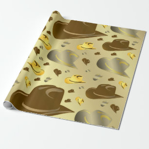 pattern of little cowboy hats in shades of brown wrapping paper