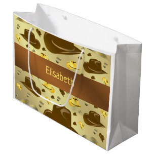 pattern of little cowboy in brown tones large gift bag