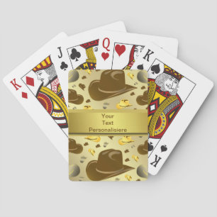 pattern of little cowboy in brown tones playing cards
