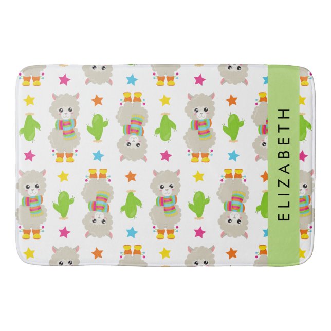 Pattern Of Llamas, Alpacas, Cactus, Your Name Bath Mat (Front)
