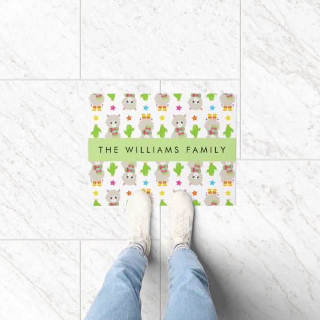 Pattern Of Llamas, Alpacas, Cactus, Your Name Doormat (Indoor)