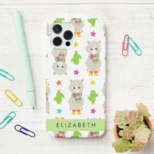 Pattern Of Llamas, Alpacas, Cactus, Your Name iPhone 12 Pro Case