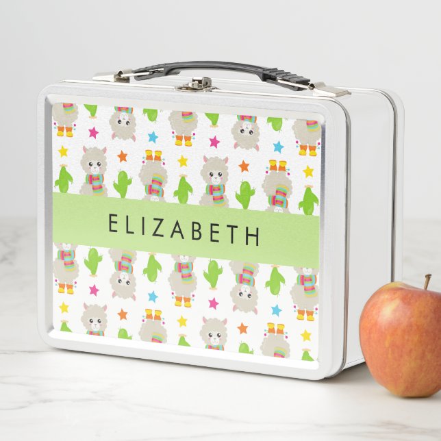 Pattern Of Llamas, Alpacas, Cactus, Your Name Metal Lunch Box (In Situ)