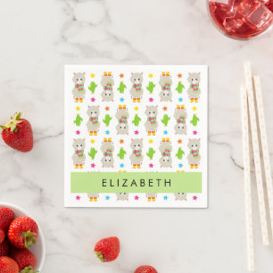 Pattern Of Llamas, Alpacas, Cactus, Your Name Napkin