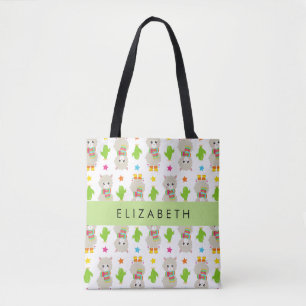 Pattern Of Llamas, Alpacas, Cactus, Your Name Tote Bag