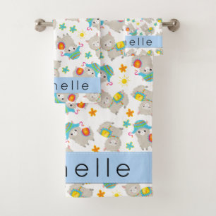 Pattern Of Llamas, Alpacas, Flowers, Your Name Bath Towel Set
