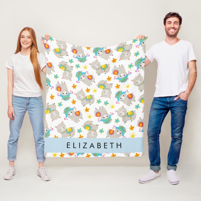 Pattern Of Llamas, Alpacas, Flowers, Your Name Fleece Blanket (In Situ)