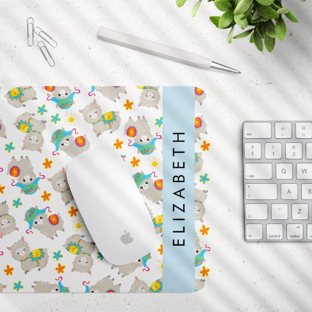 Pattern Of Llamas, Alpacas, Flowers, Your Name Mouse Pad (Creator Uploaded)