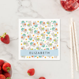 Pattern Of Llamas, Alpacas, Flowers, Your Name Napkin