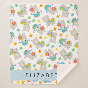 Pattern Of Llamas, Alpacas, Flowers, Your Name Sherpa Blanket