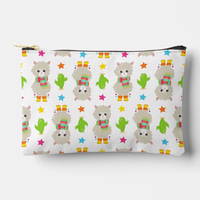 Pattern Of Llamas, Cute Llamas, Alpacas, Cactus Accessory Pouch (Front)