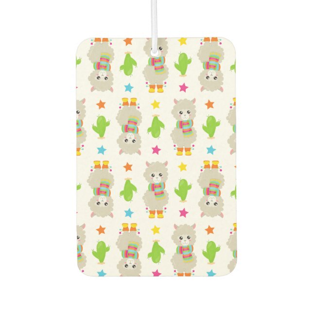 Pattern Of Llamas, Cute Llamas, Alpacas, Cactus Car Air Freshener (Front)