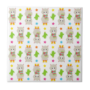 Pattern Of Llamas, Cute Llamas, Alpacas, Cactus Ceramic Tile