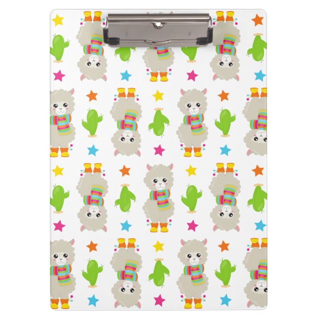 Pattern Of Llamas, Cute Llamas, Alpacas, Cactus Clipboard (Front)