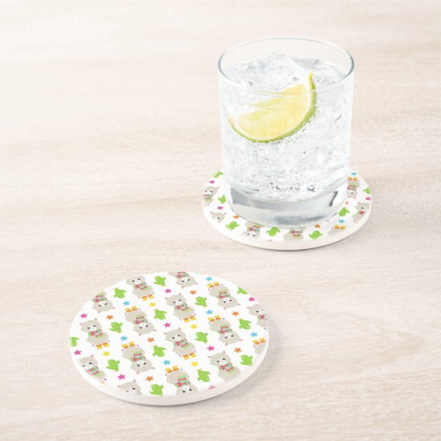 Pattern Of Llamas, Cute Llamas, Alpacas, Cactus Coaster (Side)