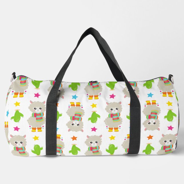 Pattern Of Llamas, Cute Llamas, Alpacas, Cactus Duffle Bag (Front)