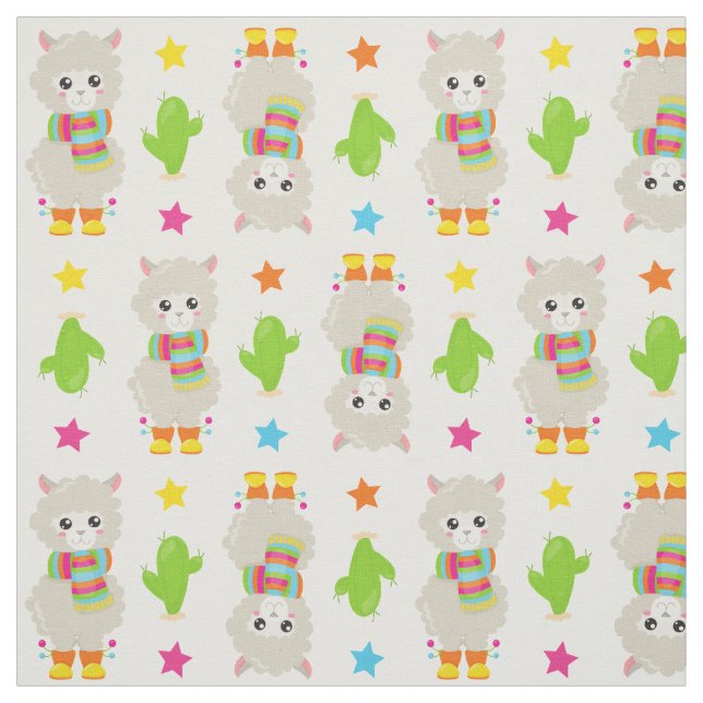 Pattern Of Llamas, Cute Llamas, Alpacas, Cactus Fabric (Swatch)
