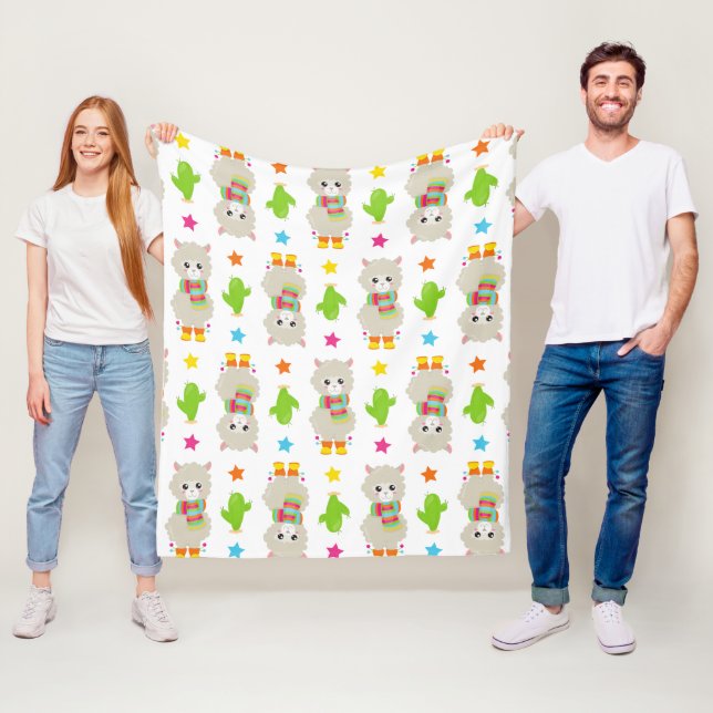 Pattern Of Llamas, Cute Llamas, Alpacas, Cactus Fleece Blanket (In Situ)