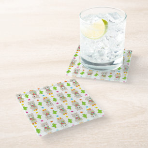Pattern Of Llamas, Cute Llamas, Alpacas, Cactus Glass Coaster