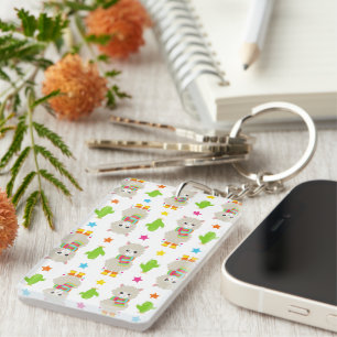Pattern Of Llamas, Cute Llamas, Alpacas, Cactus Key Ring
