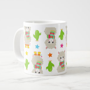 Pattern Of Llamas, Cute Llamas, Alpacas, Cactus Large Coffee Mug