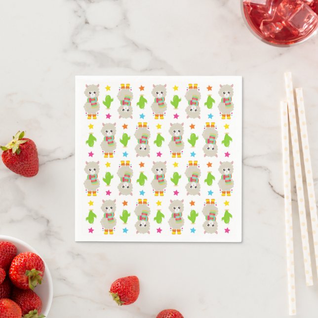 Pattern Of Llamas, Cute Llamas, Alpacas, Cactus Napkin (Insitu)