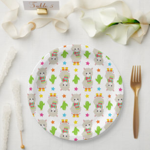 Pattern Of Llamas, Cute Llamas, Alpacas, Cactus Paper Plate