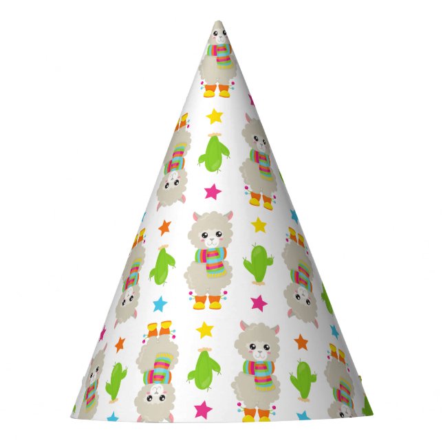 Pattern Of Llamas, Cute Llamas, Alpacas, Cactus Party Hat (Front)