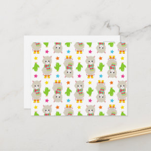 Pattern Of Llamas, Cute Llamas, Alpacas, Cactus Postcard
