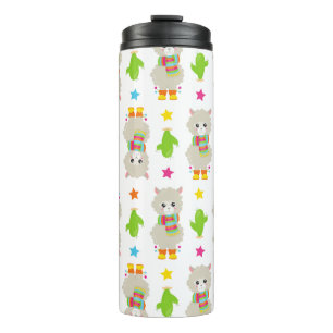 Pattern Of Llamas, Cute Llamas, Alpacas, Cactus Thermal Tumbler