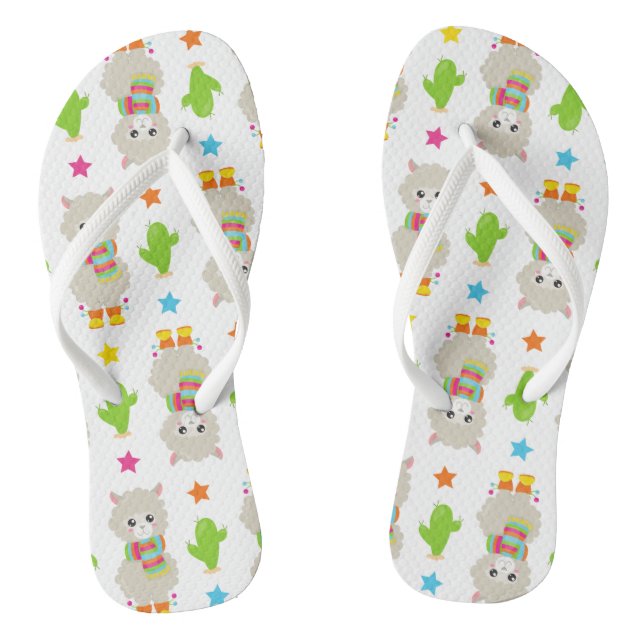 Pattern Of Llamas, Cute Llamas, Alpacas, Cactus Thongs (Footbed)