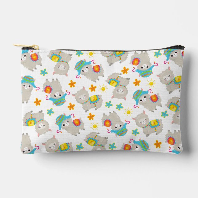 Pattern Of Llamas, Cute Llamas, Alpacas, Flowers Accessory Pouch (Front)