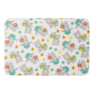Pattern Of Llamas, Cute Llamas, Alpacas, Flowers Bath Mat