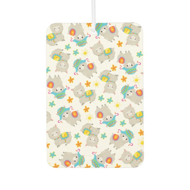 Pattern Of Llamas, Cute Llamas, Alpacas, Flowers Car Air Freshener (Front)