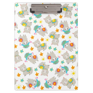 Pattern Of Llamas, Cute Llamas, Alpacas, Flowers Clipboard
