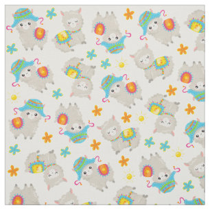Pattern Of Llamas, Cute Llamas, Alpacas, Flowers Fabric