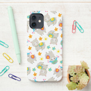 Pattern Of Llamas, Cute Llamas, Alpacas, Flowers iPhone 12 Case